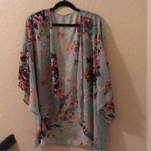 🤑Lightweight/Sheer Blue Floral Oversized Versatile Top/Kimono